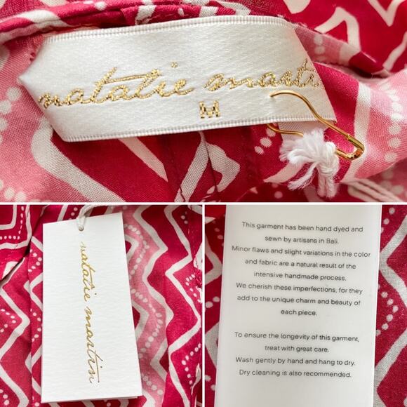 Natalie Martin Nico L/S Mini hand dyed batik wrap dress red pink size medium M - Picture 13 of 16